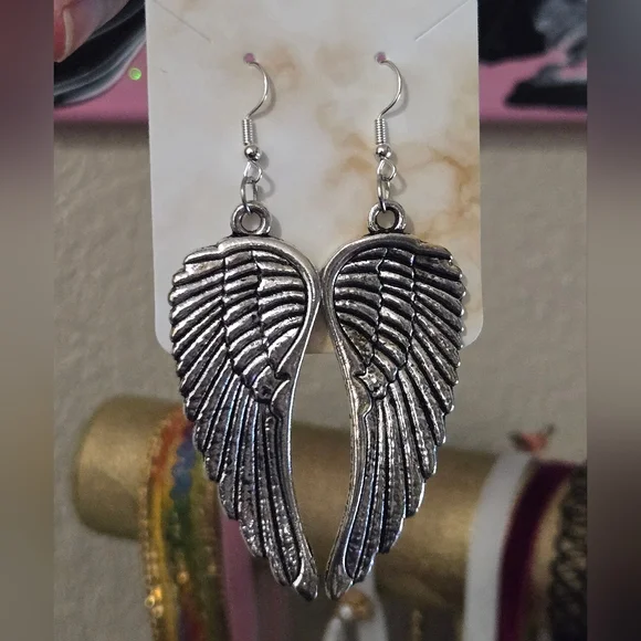 Silver Angel Wing Earrings - Picture 3 of 5